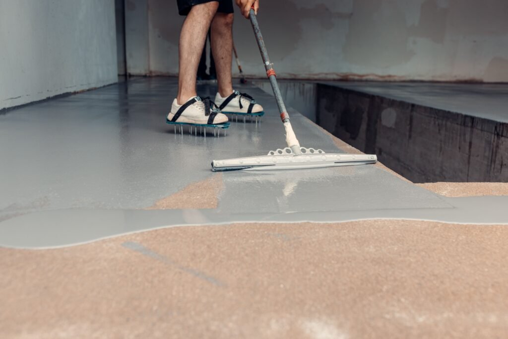 epoxy flooring being applied